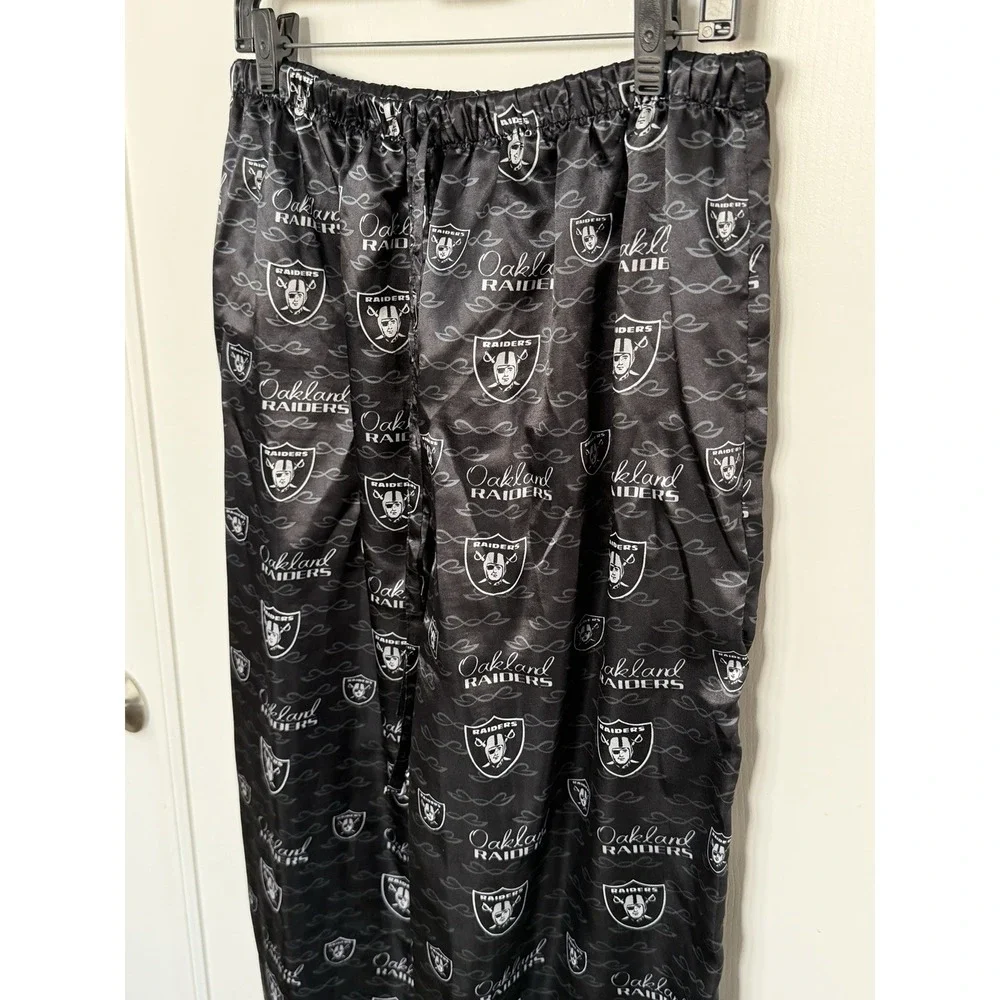 Oakland Raiders NFL For Her Satin Pajama Set XL Black Cami Top Pants Sleepwear